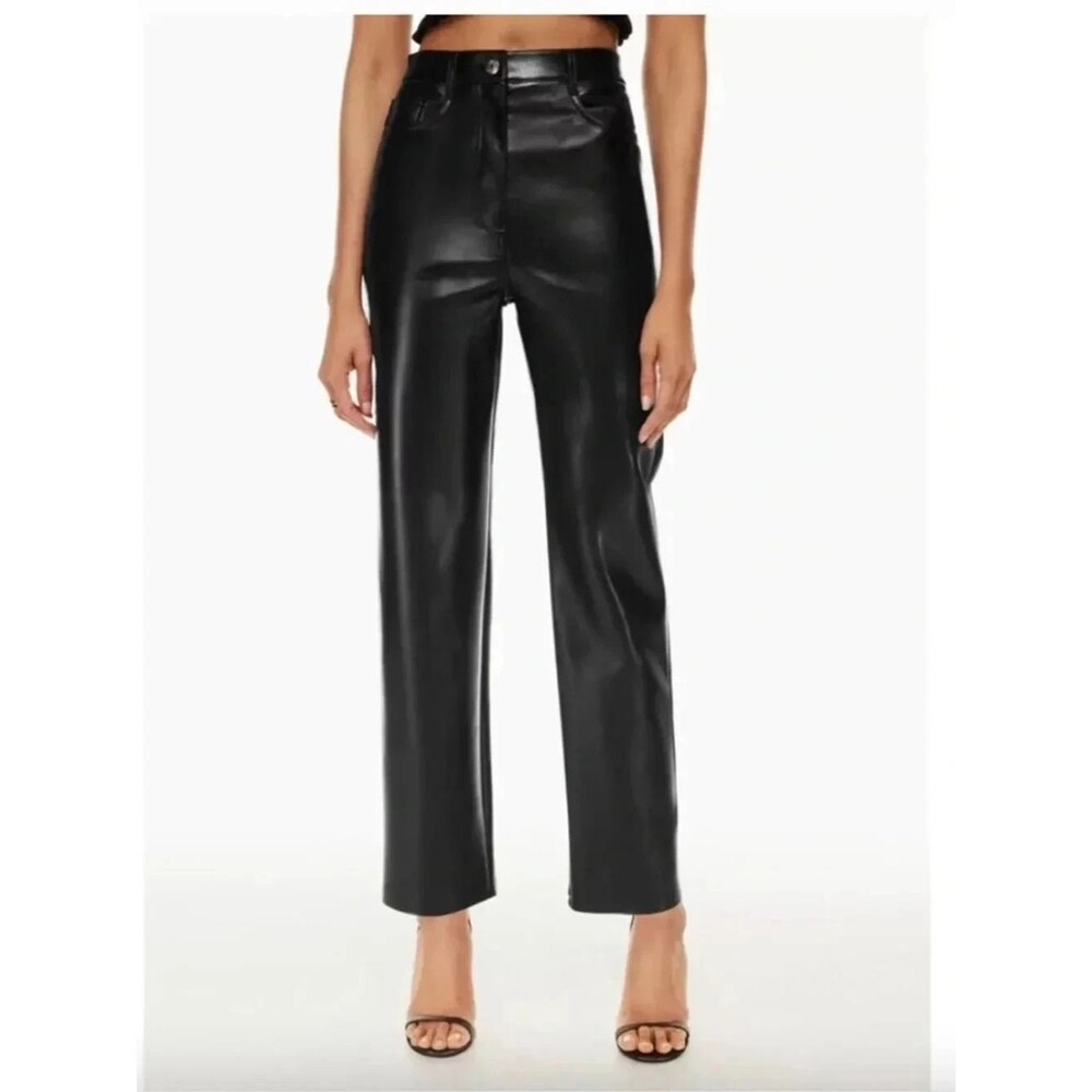 Aritzia Wilfred Melina Vegan Faux Straight Leg Leather Pants Black Size 2